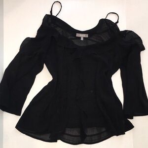 Marled Black Blouse Long Sleeve Open Shoulder | Size XL